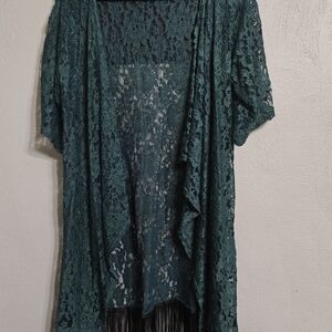 Teal Lace Kimono Cardigan
